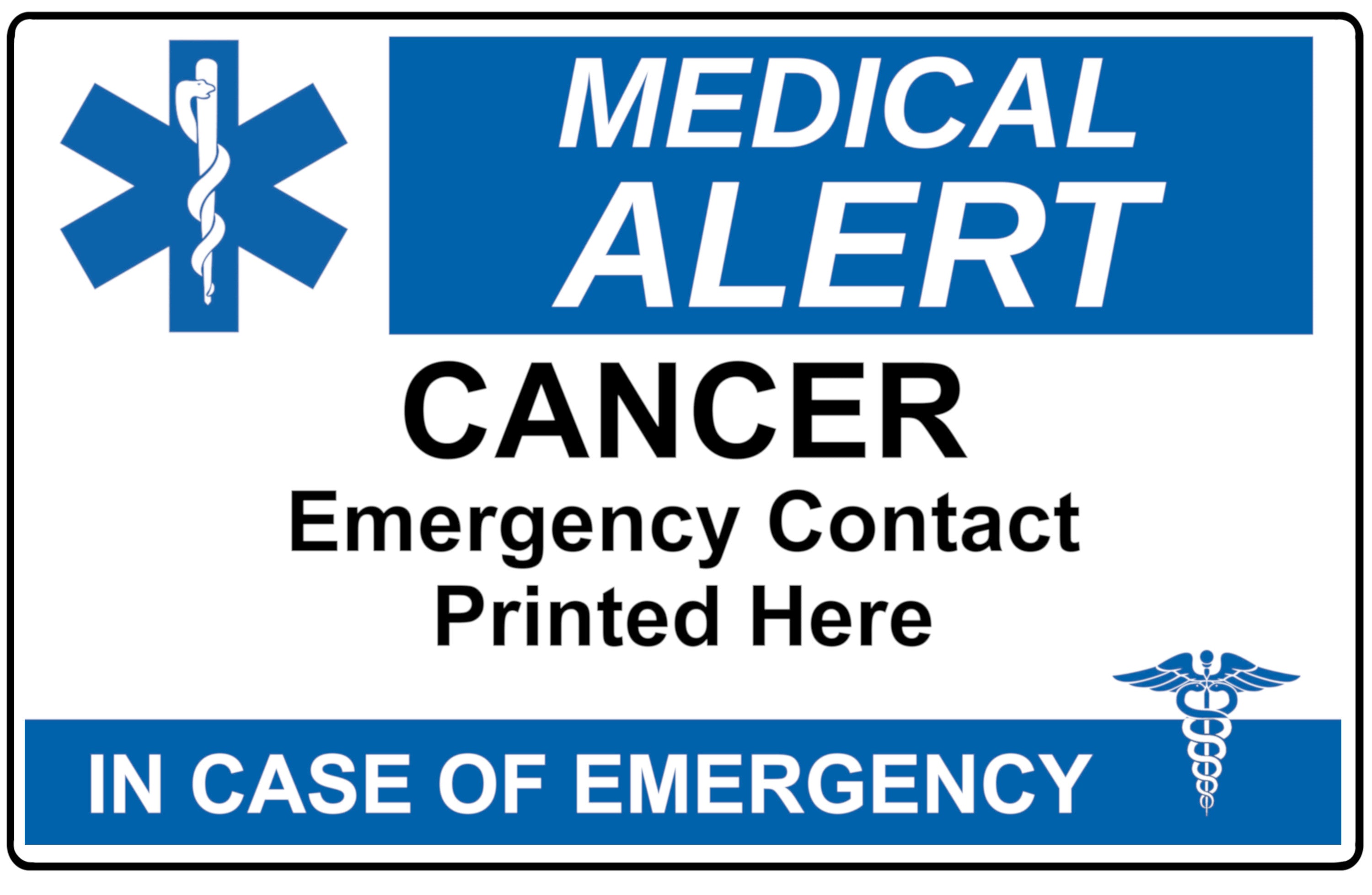 627 CANCER Case of Emergency Medical Alert Metal Card Custom Personalised Printed