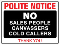 580 NO SALES PEOPLE COLD CALLERS Metal Aluminium Plaque Sign Front Door House