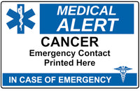 627 CANCER Case of Emergency Medical Alert Metal Card Custom Personalised Printed