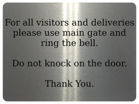 1450 For all visitors and deliveries please use main gate Metal Aluminium Plaque Sign