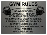 1326 GYM RULES Funny Metal Aluminium Plaque Sign Fitness House Shed Door Wall