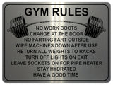 1327 GYM RULES Funny Metal Aluminium Plaque Sign Fitness House Shed Door Wall