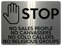 1511 STOP NO COLD CALLERS Metal Aluminium Plaque Sige House Office Door Gate