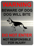 1632 BEWARE OF DOG WILL BITE DO NOT ENTER Metal Aluminium Plaque Sign Gate Door