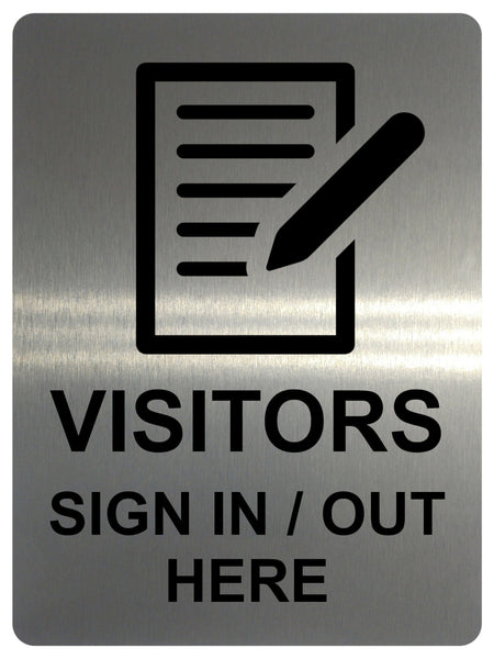 1394 VISITORS SIGN IN / OUT HERE Metal Aluminium Plaque Sign Door Wall Hotel