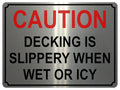 1355 CAUTION DECKING IS SLIPPERY WHEN WET OR ICY Metal Aluminium Plaque Sign