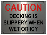 1355 CAUTION DECKING IS SLIPPERY WHEN WET OR ICY Metal Aluminium Plaque Sign