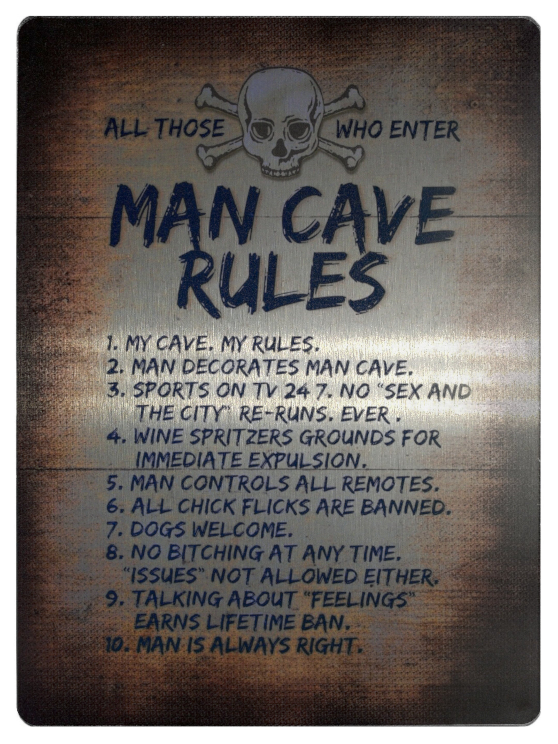 600 MAN CAVE RULES Funny Metal Aluminium Plaque Sign For Door Wall House Bar Pub