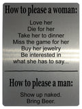 532 How to please a woman, man Funny Metal Aluminium Plaque Sign For Door House