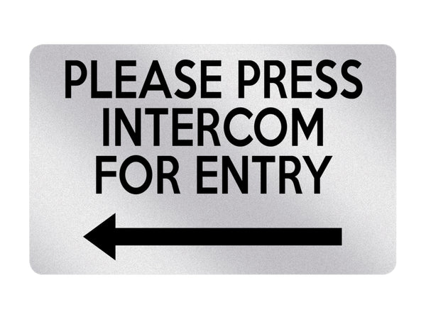 Interecom Sign P027 PLEASE PRESS INTERCOM FOR ENTRY Door Gate Left Plastic PVC Plaque ...