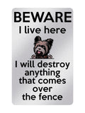 P010 I will destroy anything that comes over fence Plastic PVC Plaque Sign Card