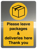 764 PLEASE LEAVE PACKAGES & DELIVERIES Metal Aluminium Plaque Sign Door Letters Parcel House