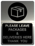 762 PLEASE LEAVE PACKAGES & DELIVERIES Metal Aluminium Plaque Sign Door Letters Parcel House