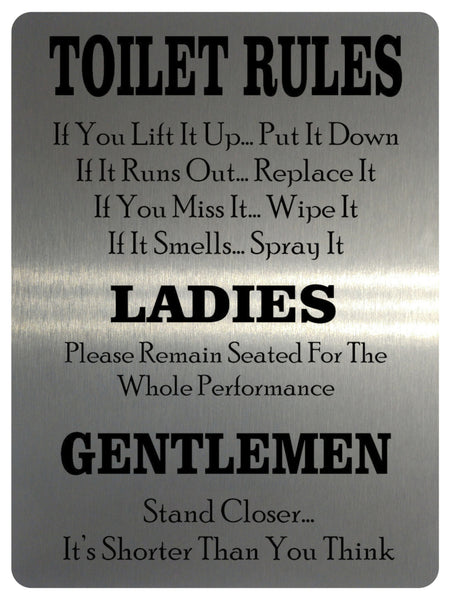 749 TOILET RULES Funny Metal Aluminium Plaque Sign For Door Wall House Office