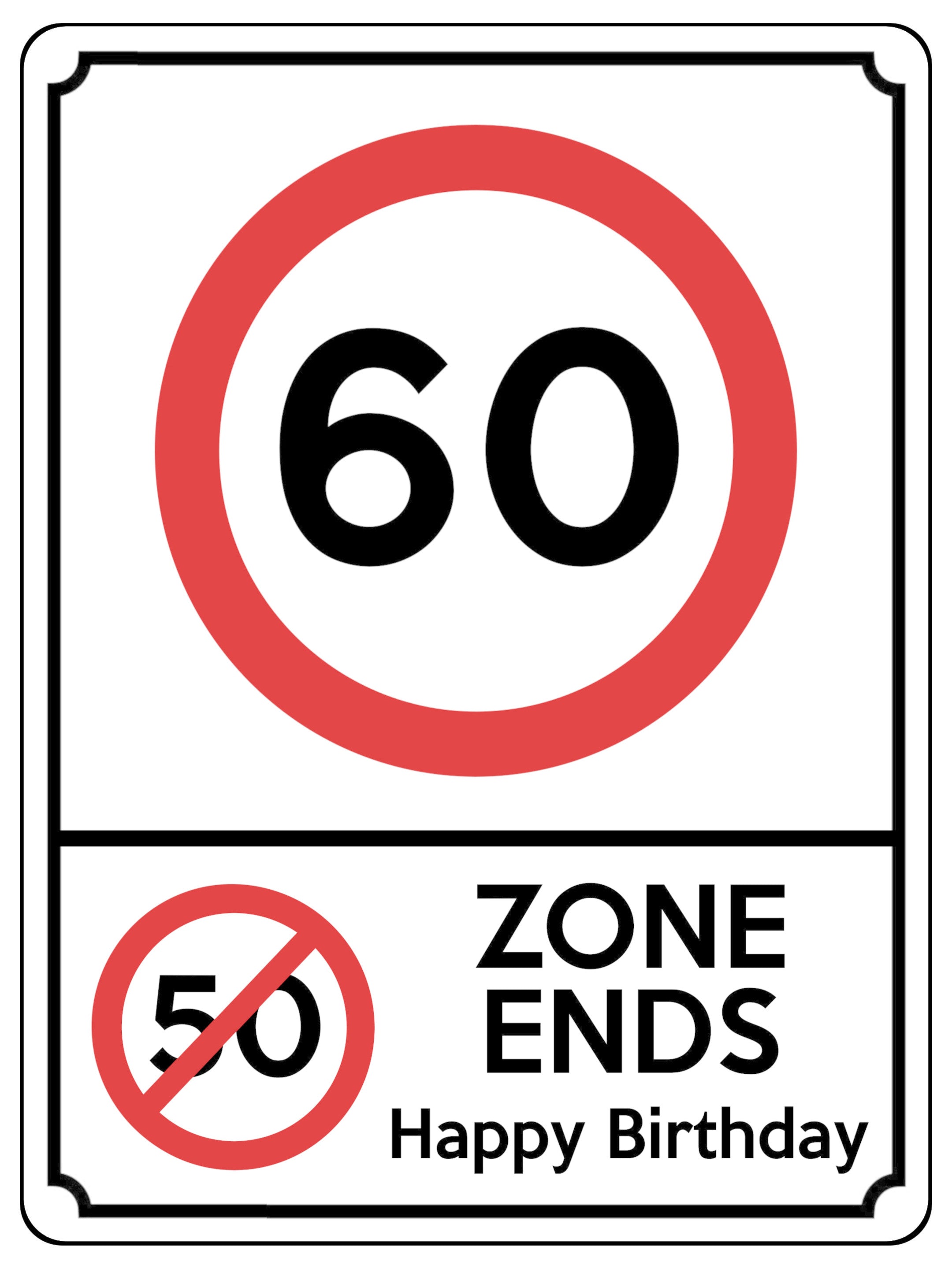 1888 60 MPH 50 ZONE ENDS Happy Birthday Funny Metal Aluminium Plaque Sign