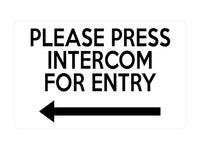 P027 PLEASE PRESS INTERCOM FOR ENTRY Door Gate Left Plastic PVC Plaque Sign Card