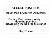 P021 SECURE POST BOX Royal Mail & Courier Deliverie Plastic PVC Plaque Sign Card