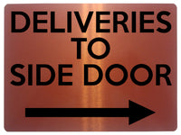 1899 DELIVERIES TO SIDE DOOR Arrow Right Gate Metal Aluminium Plaque Sign