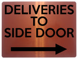 1899 DELIVERIES TO SIDE DOOR Arrow Right Gate Metal Aluminium Plaque Sign