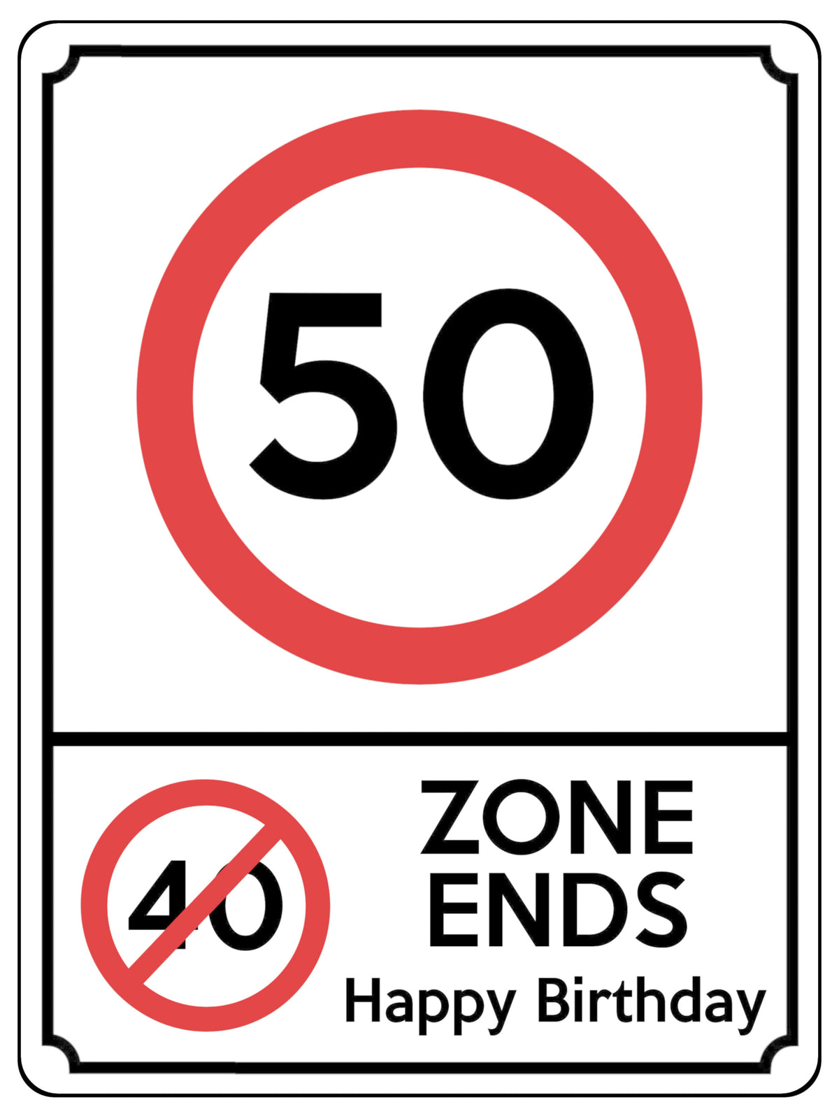 1887 50 MPH 40 ZONE ENDS Happy Birthday Funny Metal Aluminium Plaque Sign