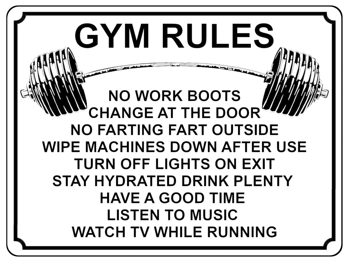 1353 GYM RULES Funny Metal Aluminium Plaque Sign Fitness House Shed Door Wall