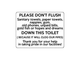 1652 PLEASE DON'T FLUSH DOWN THIS TOILET Metal Aluminium Plaque Sign Paper