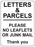 1546 LETTERS & PARCELS PLEASE NO LEAFLETS OR JUNK MAIL Metal Aluminium Plaque Sign Door