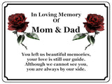 1413 In Loving Memory Of Mom & Dad Memorial Funeral Metal Aluminium Plaque Sign