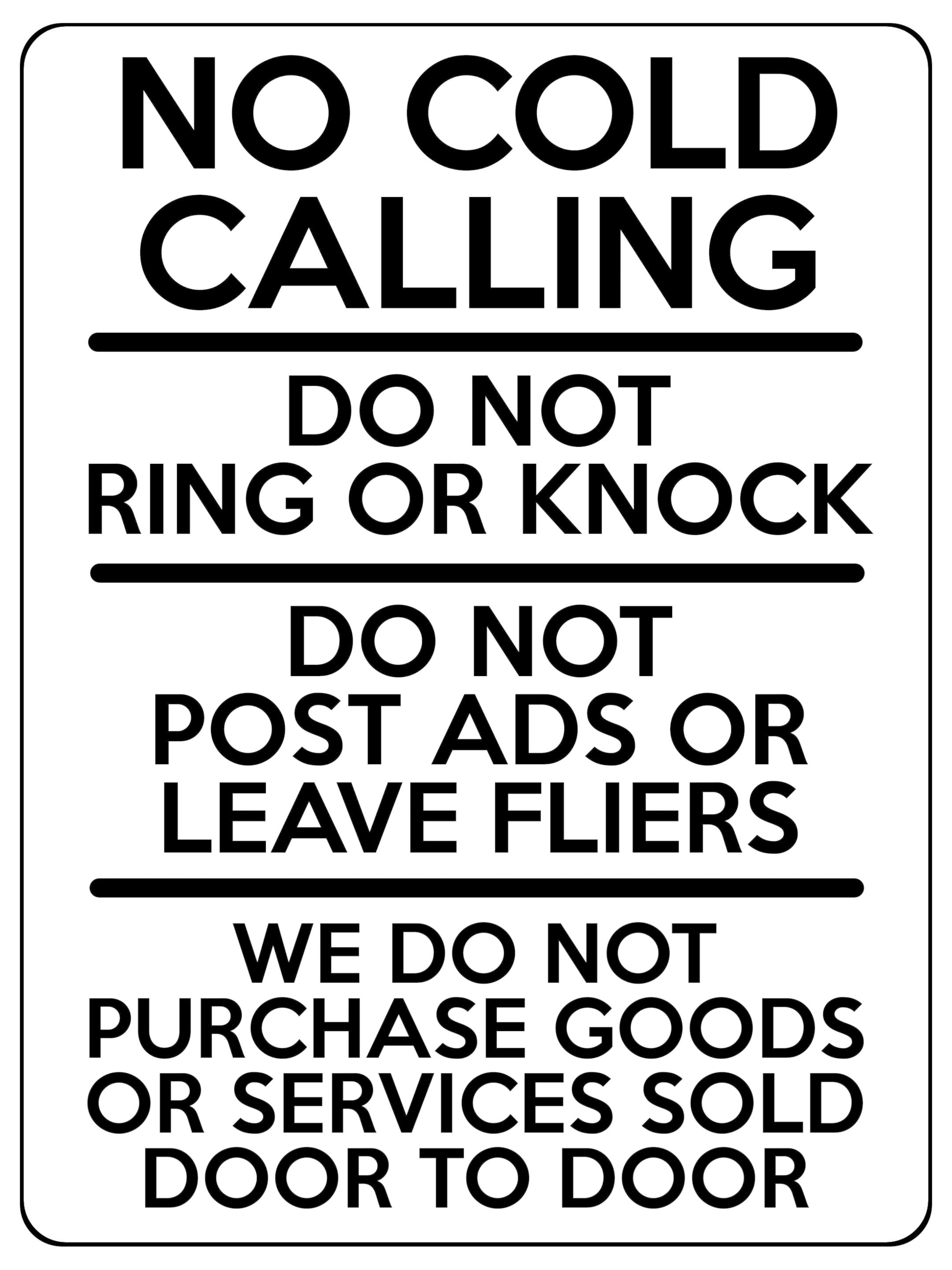 1600 NO COLD CALLING DO NOT RING OR KNOCK Metal Aluminium Plaque Sign Gate Door
