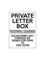 1682 PRIVATE LETTER BOX Postman Side Door Metal Aluminium Plaque Sign Letters