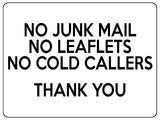 1559 NO JUNK MAIL NO LEAFLETS NO COLD CALLERS Metal Aluminium Plaque Sign Door