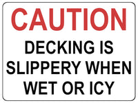 1354 CAUTION DECKING IS SLIPPERY WHEN WET OR ICY Metal Aluminium Plaque Sign