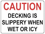 1354 CAUTION DECKING IS SLIPPERY WHEN WET OR ICY Metal Aluminium Plaque Sign