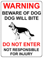 1632 BEWARE OF DOG WILL BITE DO NOT ENTER Metal Aluminium Plaque Sign Gate Door