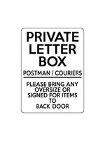 1681 PRIVATE LETTER BOX Postman Back Door Metal Aluminium Plaque Sign Letters