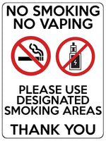 1621 NO SMOKING NO VAPING USE DESIGNATED SMOKING AREAS Metal Aluminium Plaque Sign