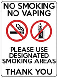 1621 NO SMOKING NO VAPING USE DESIGNATED SMOKING AREAS Metal Aluminium Plaque Sign