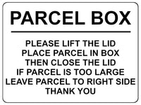 1741 PARCEL BOX PLEASE LIFT THE LID Right Door Gate Metal Aluminium Plaque Sign