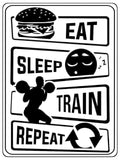 872 EAT SLEEP TRAIN REPEAT Gym Fitness House Metal Aluminium Sign Plaque Door Wall