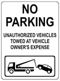 1262 NO PARKING UNAUTHORIZED VEHICLES TOWED Metal Aluminium Plaque Sign Gate House