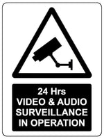 1001 CCTV 24 Hrs VIDEO & AUDIO SURVEILLANCE Safety Metal Aluminium Plaque Sign Wall House Office