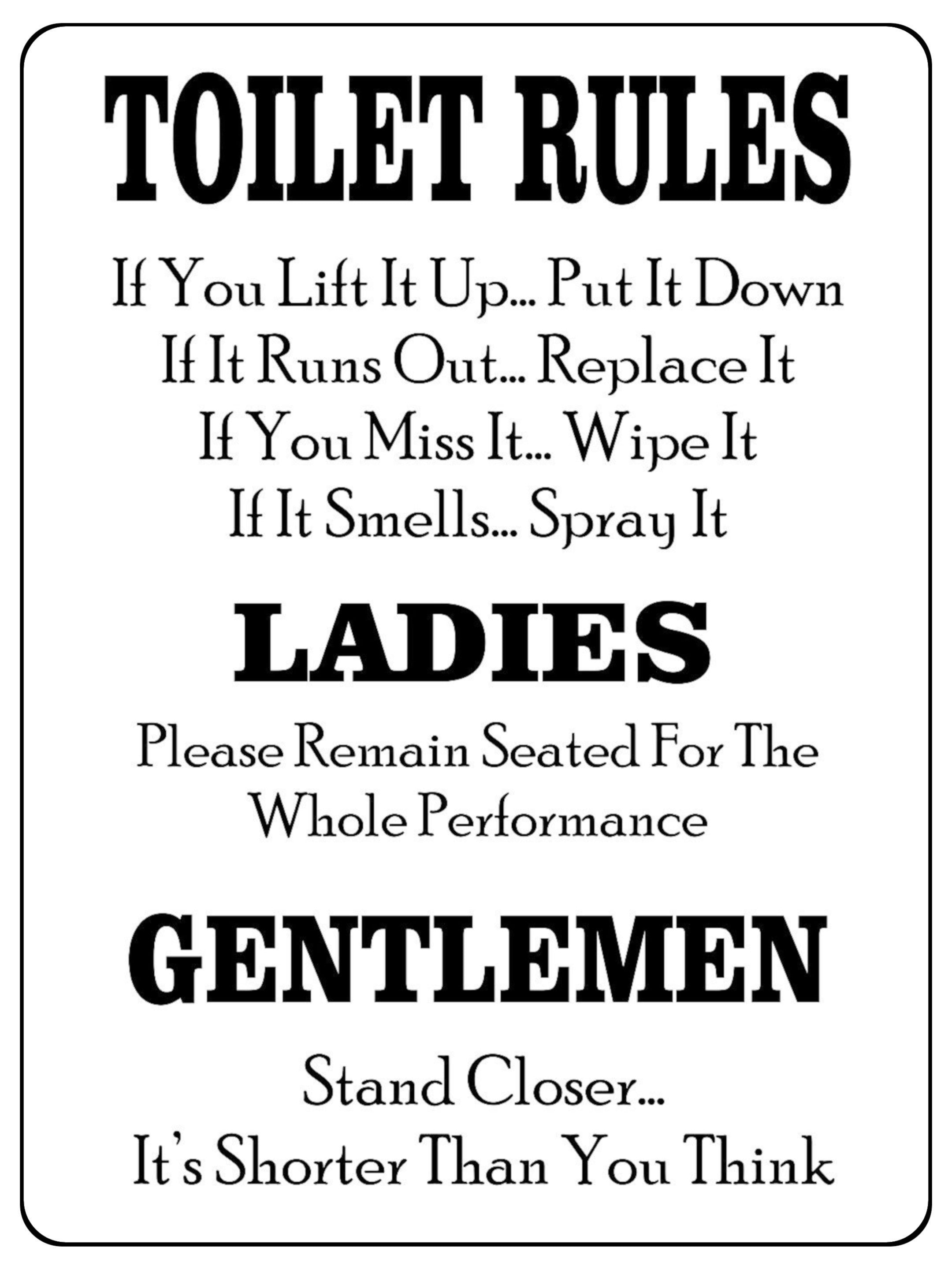 749 TOILET RULES Funny Metal Aluminium Plaque Sign For Door Wall House Office