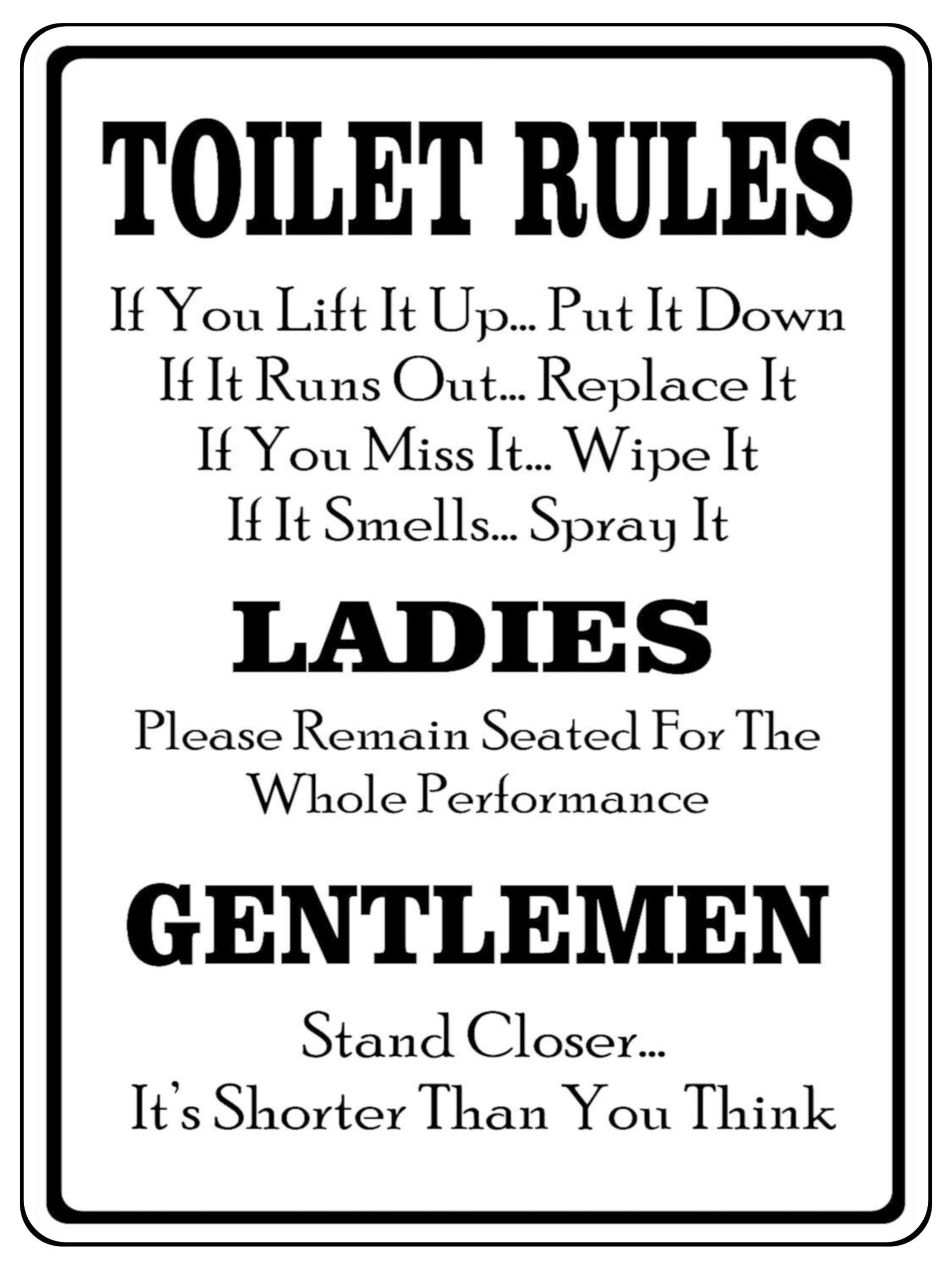 750 TOILET RULES Funny Metal Aluminium Plaque Sign For Door Wall House Office