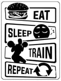 871 EAT SLEEP TRAIN REPEAT Gym Fitness House Metal Aluminium Sign Plaque Door Wall