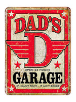 860 DADS GARAGE OPEN 24hrs Metal Aluminium Plaque Sign Door House Garden Shed